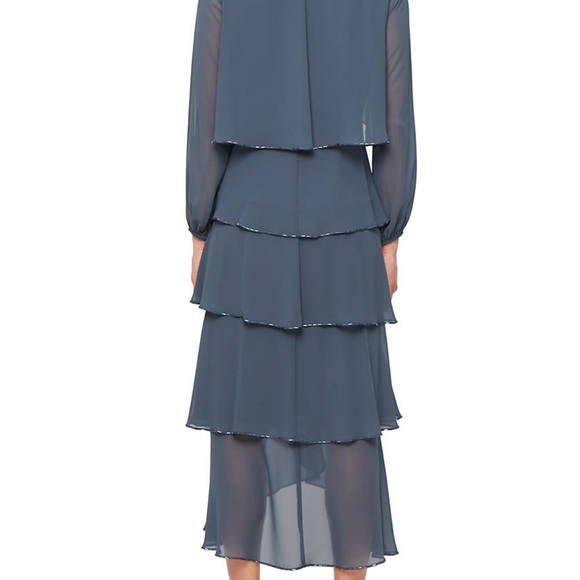 SLNY Slate Blue Layered Chiffon High-Low Dress - Picture 2 of 3